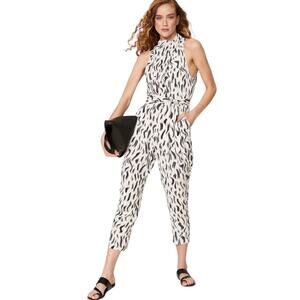 Joie Sleeveless Silk Toulouse Jumpsuit Size 2 Small Porcelain White Black